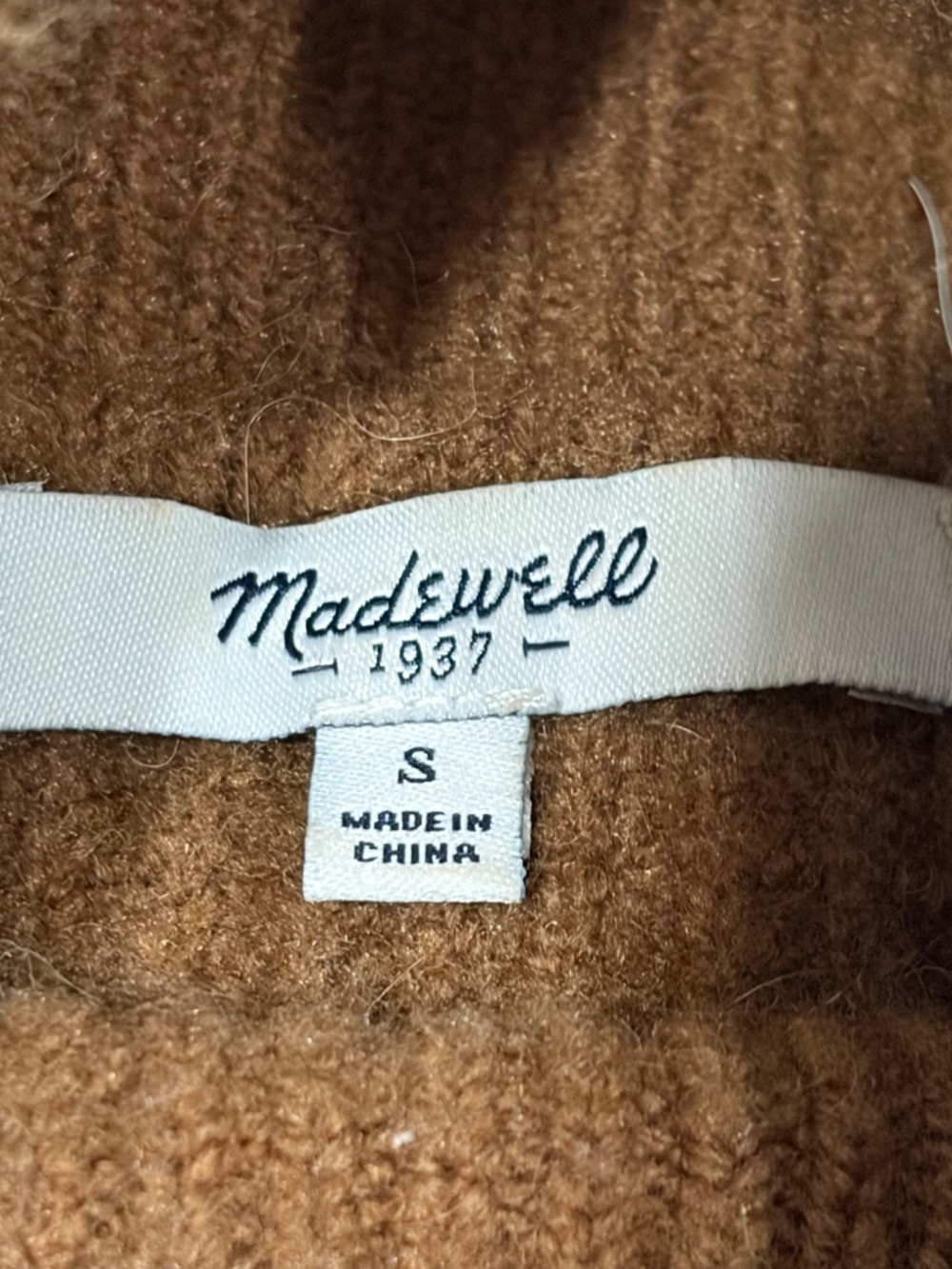 Madewell Waffle Knit Turtleneck Sweater Merino Alpaca Brown High Low SMALL - Picture 6 of 7